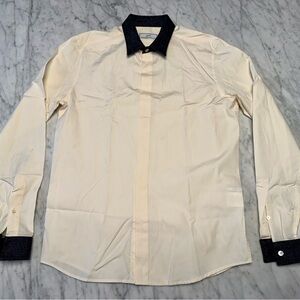 Ami Paris Cream Dress Shirt with Gray Wool Trim